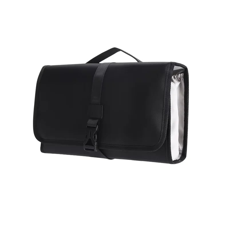 Sac cheveux noir réutilisable oxford moderne crochets métalliques poignée texture mat salle bain