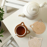 serviettes table boho tissu tressé motif spirale beige blanc absorbantes sans support