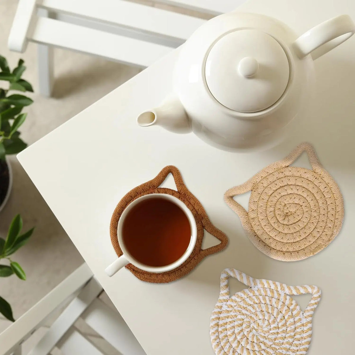 serviettes table boho tissu tressé motif spirale beige blanc absorbantes sans support