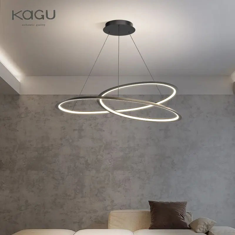 Suspension lumineuse moderne aluminium noir blanc anneaux superposés 60cm 80cm