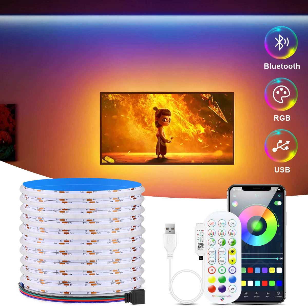 ruban led multicolore adhésif moderne contrôleur bluetooth lumière nuit réglable salon