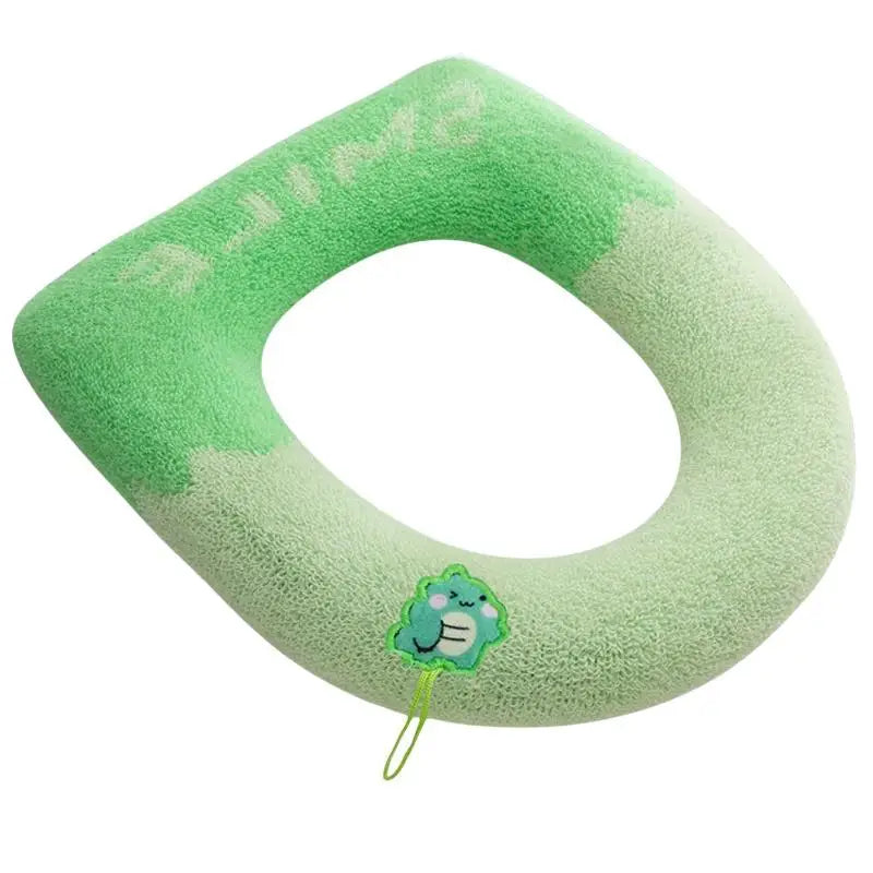 coussin toilette jaune vert bleu peluche doux oiseau brodé ruban confortable