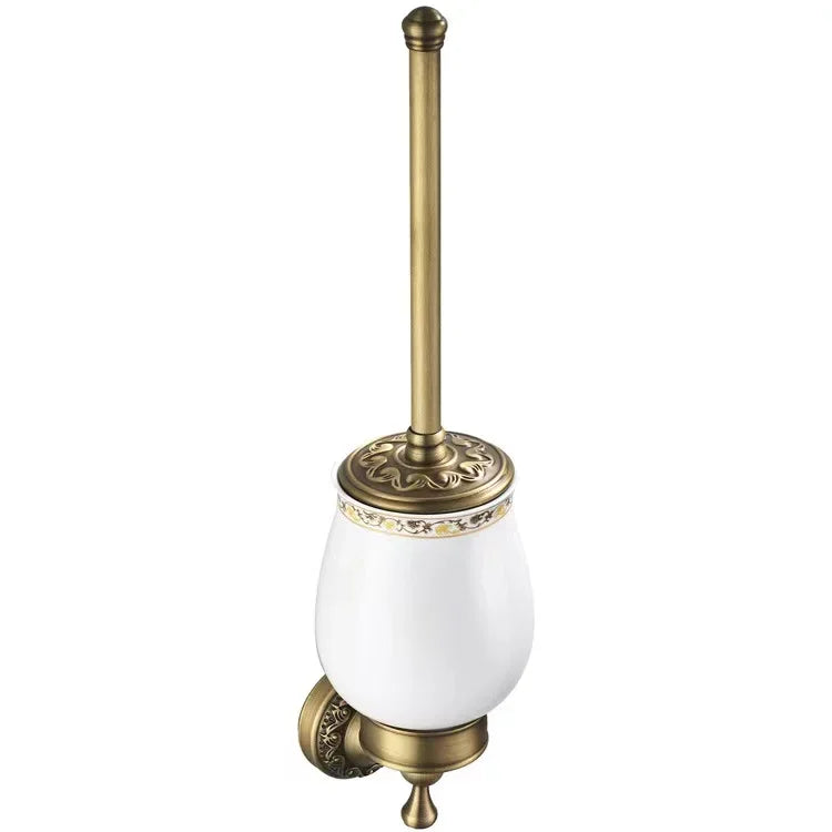 porte brosse wc blanc doré orné motifs floraux support mural classique fixations
