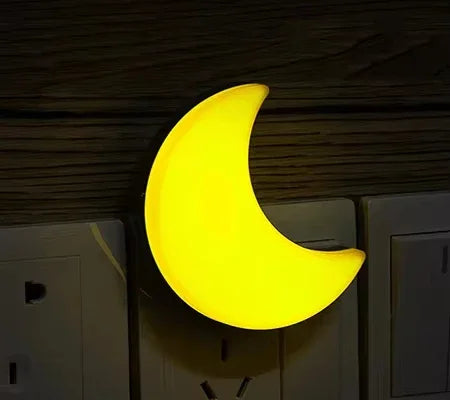 veilleuse nuit lune jaune rose blanche moderne minimaliste prise murale interrupteur