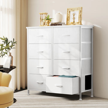 armoire moderne commode blanc tiroirs métal texture bois rangement chambre coucher