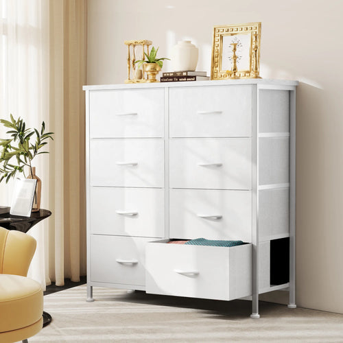 armoire moderne commode blanc tiroirs métal texture bois rangement chambre coucher