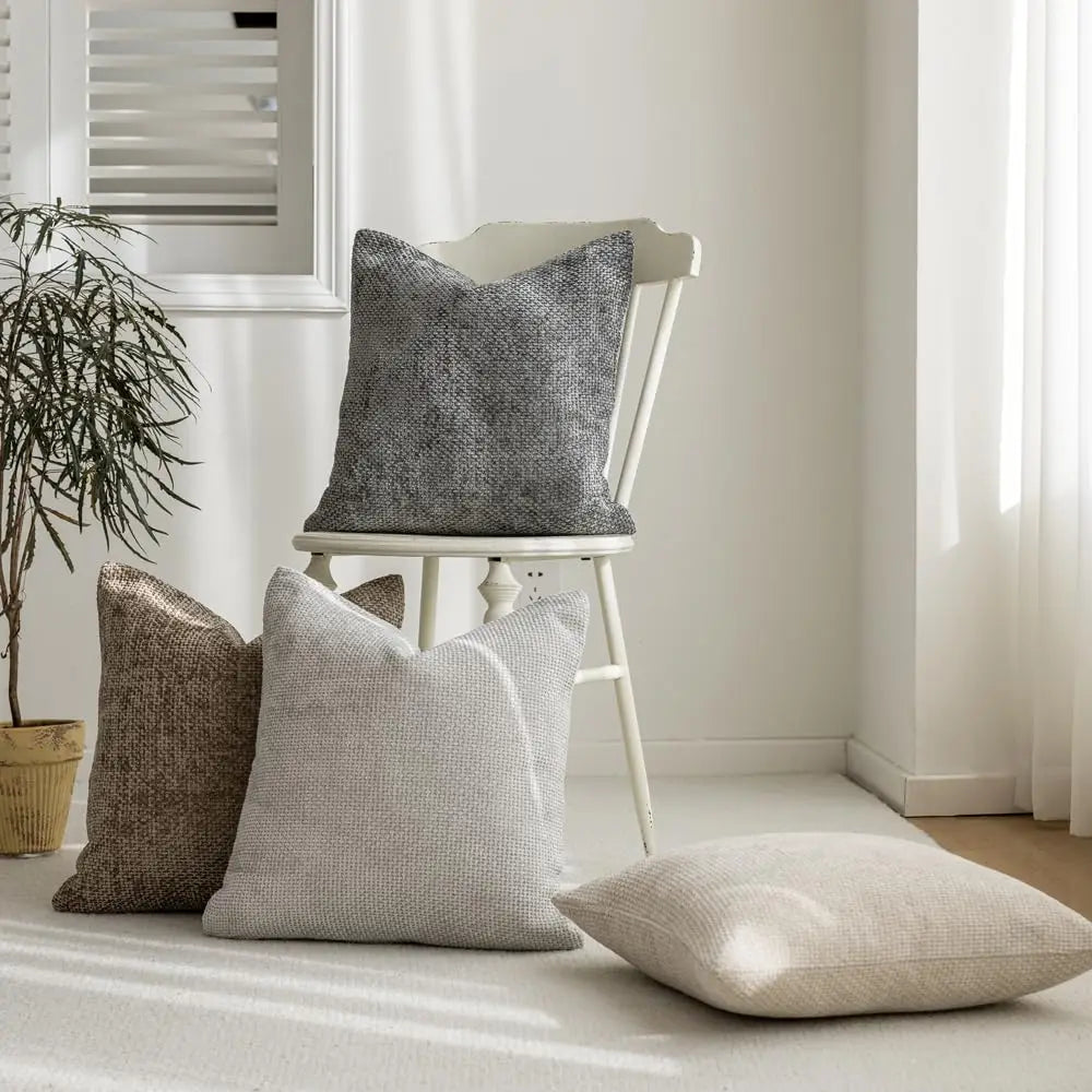 housses coussin décoratives polyester beige gris contemporaines simples maison neutres