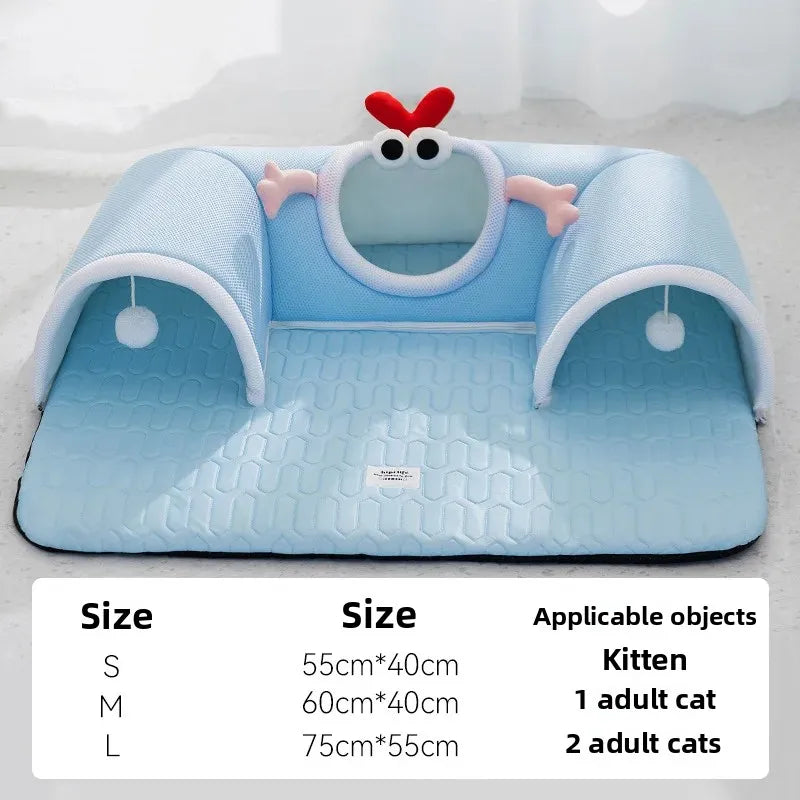 lit chat tapis respirant tissu géométrique moderne vert clair jaune bleu clair