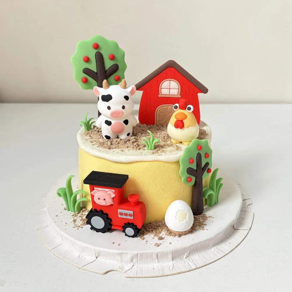décoration gâteau enfant vache poulet cochon arbre maison tractor fete anniversaire festive