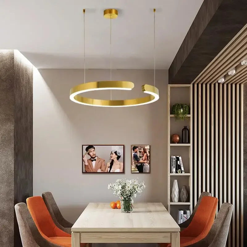 suspension circulaire or moderne acier inoxydable câbles suspendus lumière led haute qualité certification multiples