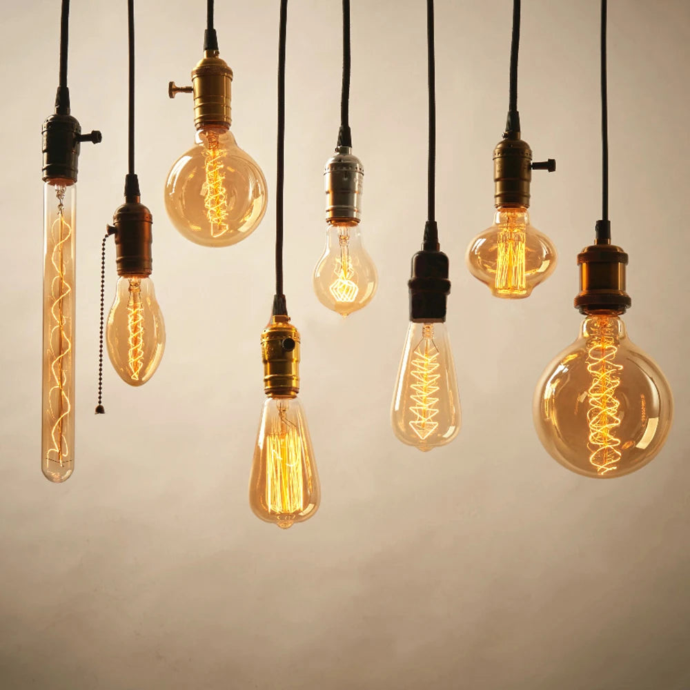 ampoules filament vintage transparentes dorées éclairage rétro tringles câbles noirs e27 180deg 30000h