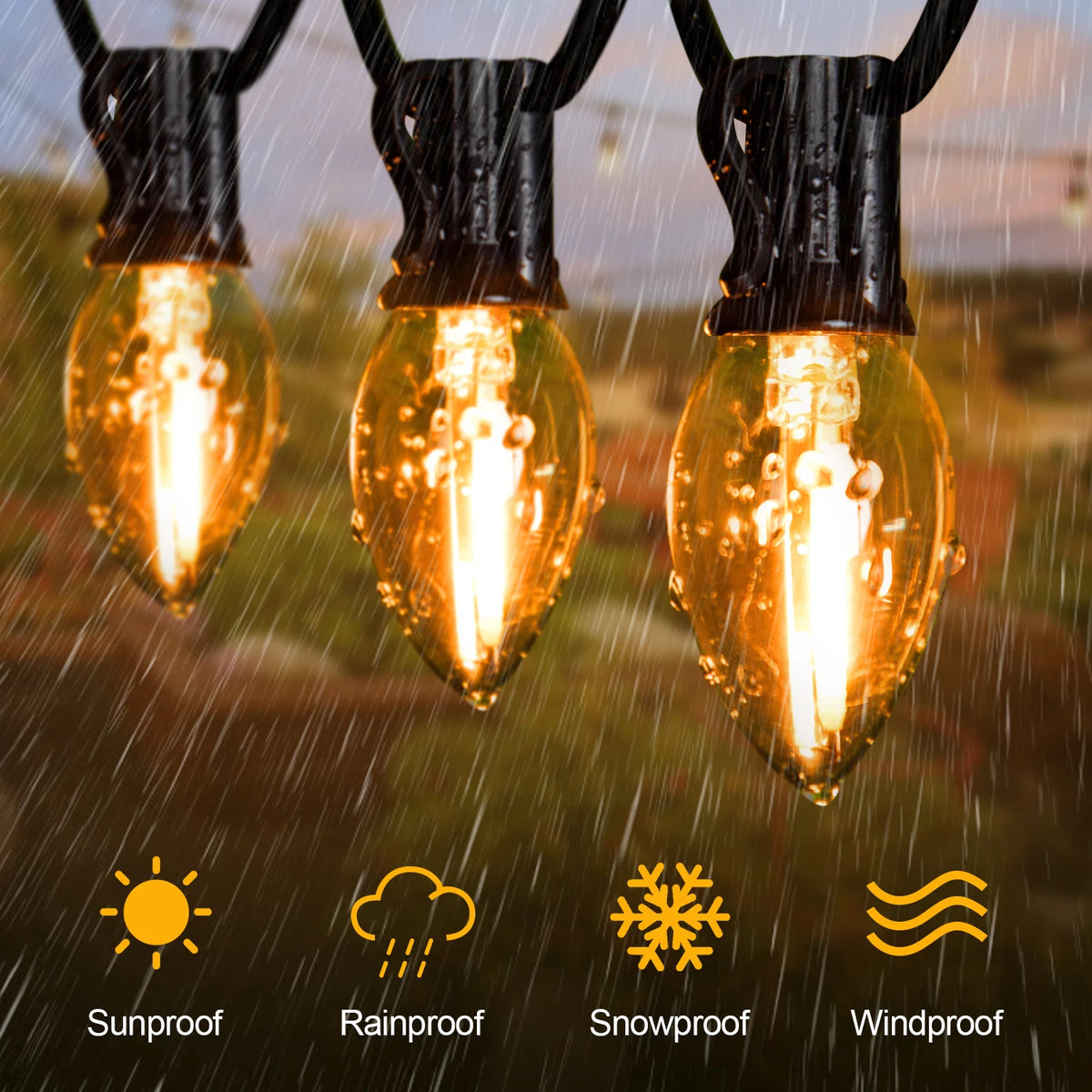 guirlande lumineuse extérieure imperméable 20m 48ampoules edison jaune arbre noel