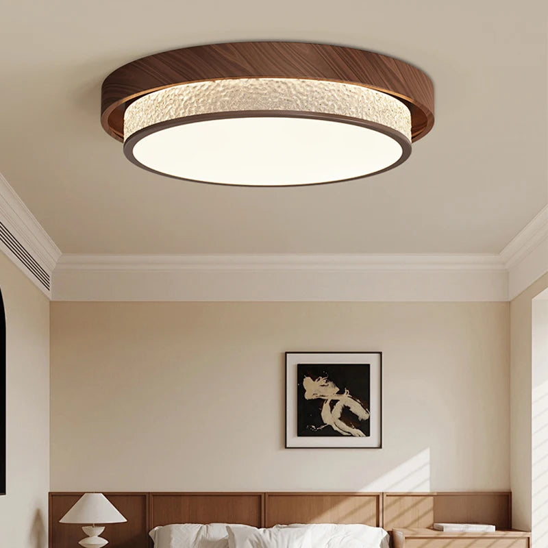lampe moderne texture bois cristaux dorés noir opacité led tricolore