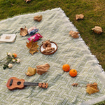 tapis plage rose blanc boho chic rayures diagonales franges pique nique extérieur portable