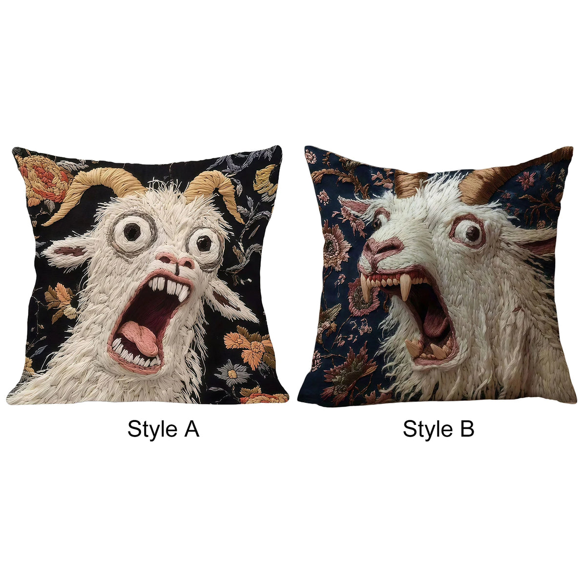 coussin décoratif artisanal illustration animal floral noir blanc marron clair doré