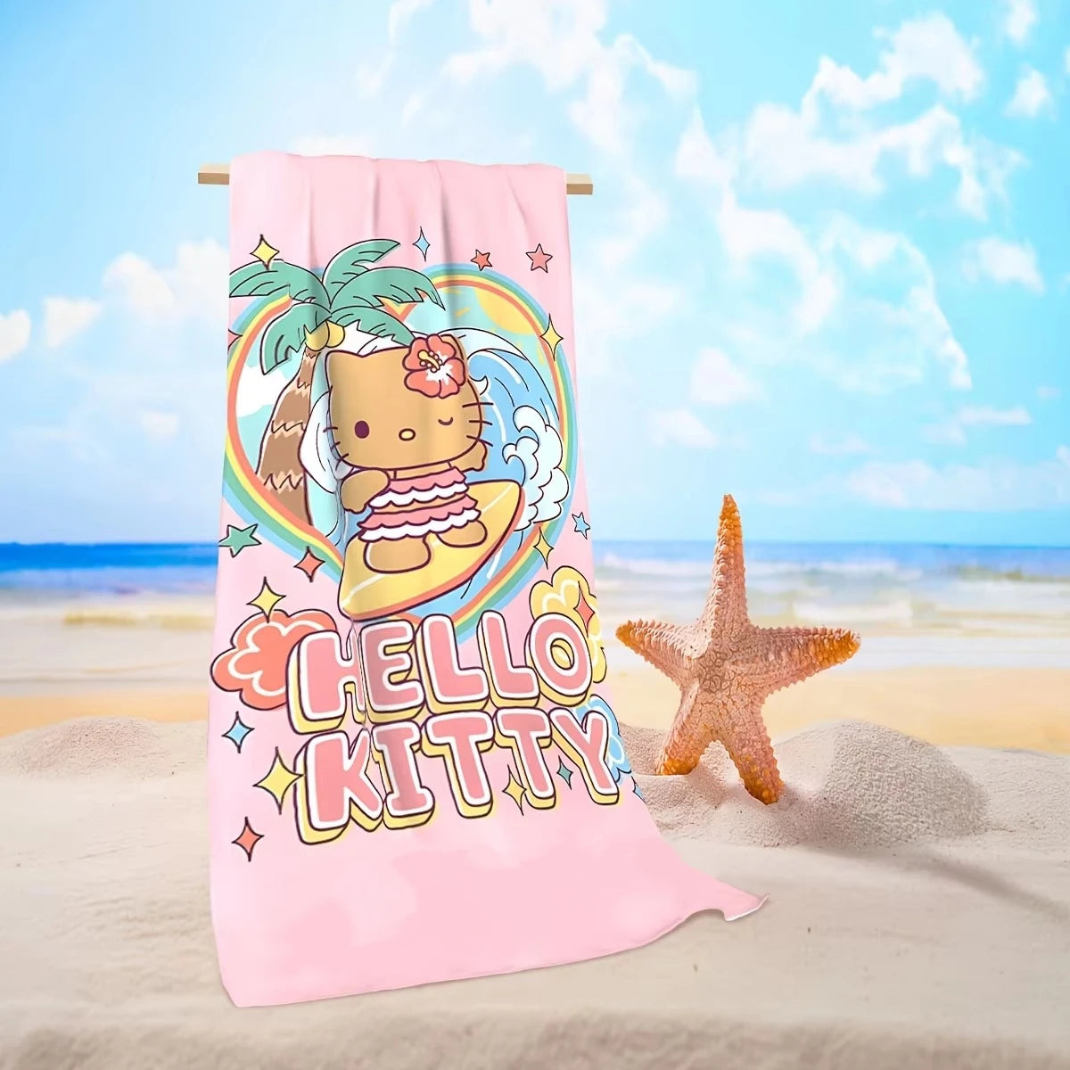 serviette plage hello kitty rose clair dessin animé séchage rapide polyester rectangle lavable machine