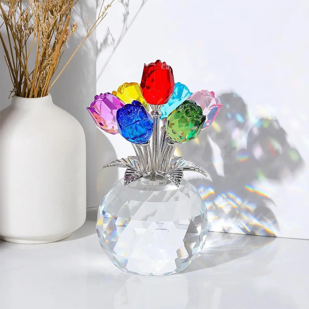 bouquet fleurs artificielles cristal rouge jaune rose bleu vert violet blanc moderne transparent