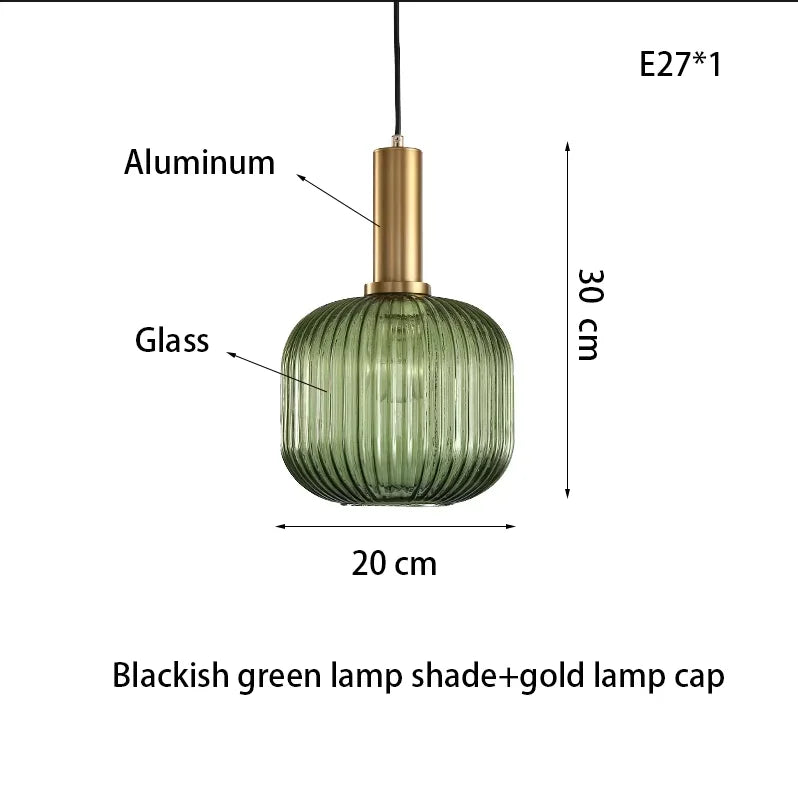 suspension lumineuse moderne vert rayures opacité câble noir gris beige chambre salon