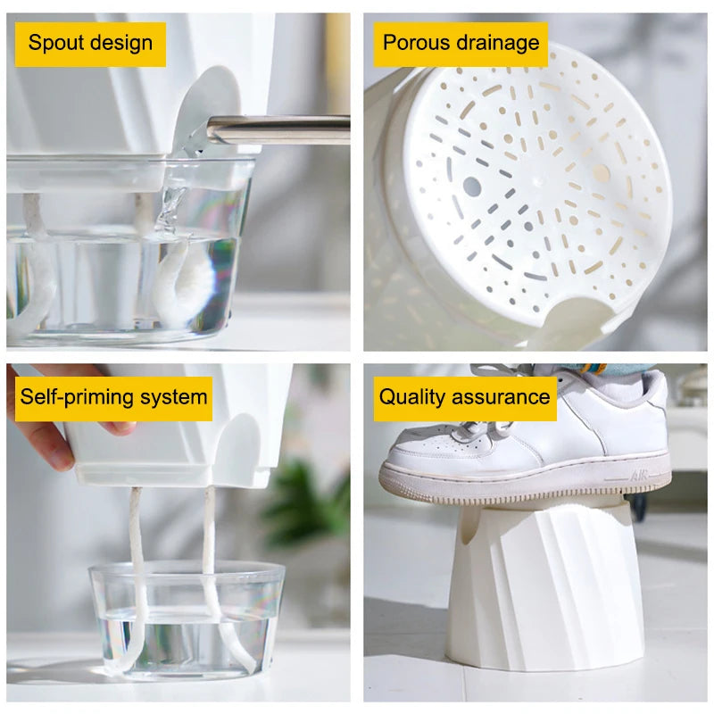 pots plantes transparents moderne minimaliste blanc rose gris rayures diagonales matériau plastique absorption d'eau