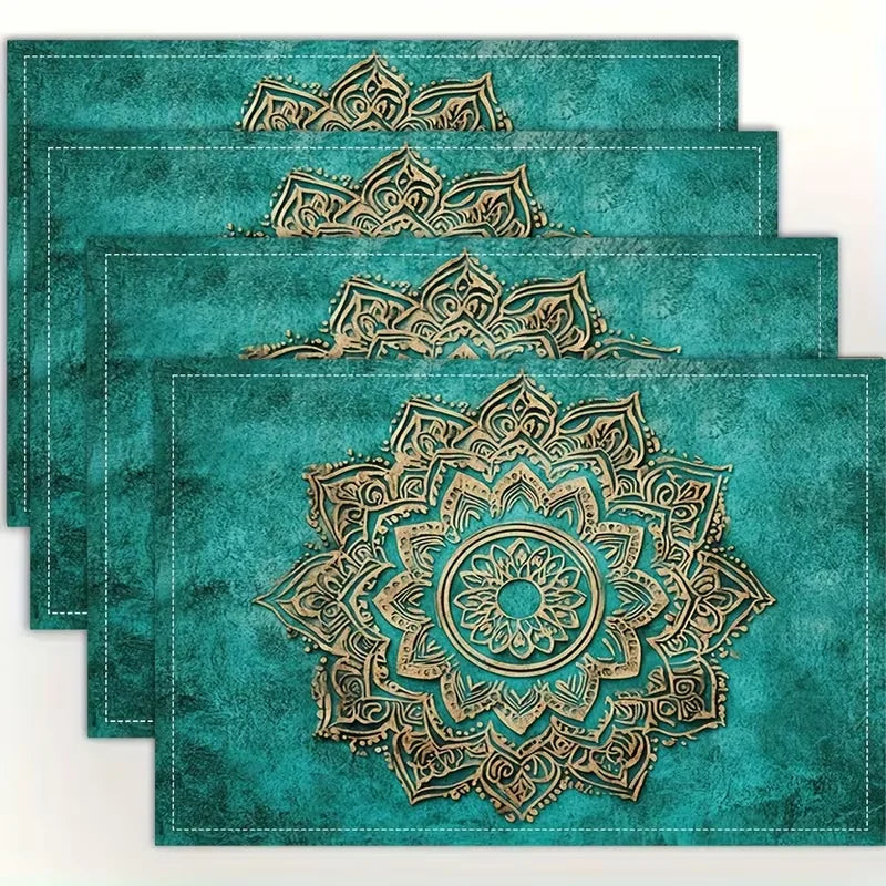 tapis table moderne carrés noirs blancs motifs floraux assiettes cuillères fourchettes 32x42cm respectueux environnement