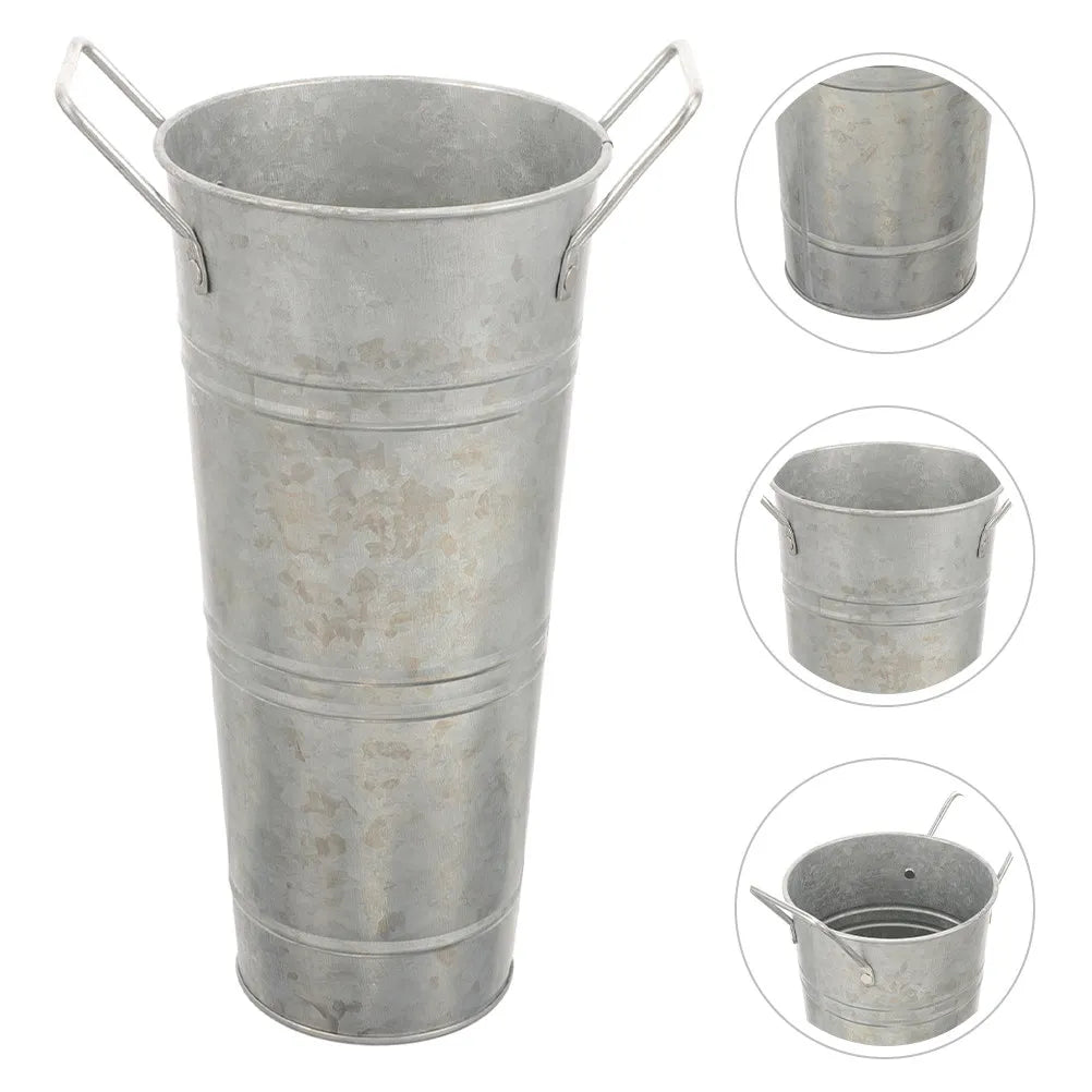 pot fleurs gris métallisé lisse classique poignées métalliques porte parapluies support rangementintérieur