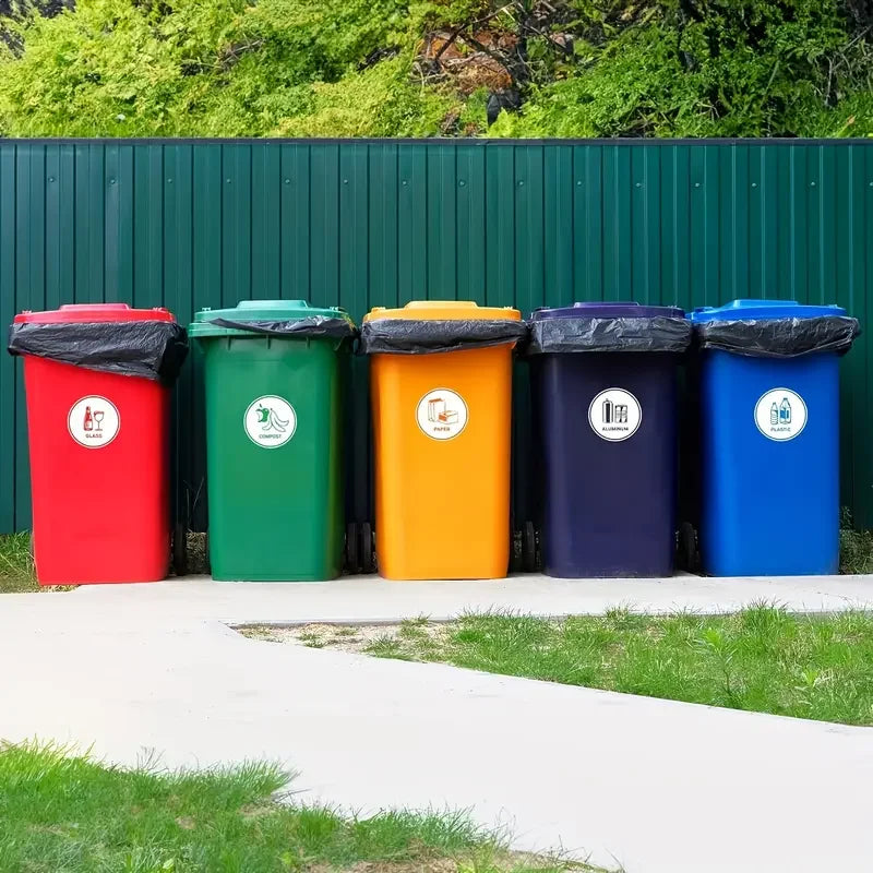 autocollants recyclage bouteilles verres fruits rouge vert orange bleu pouces simple graphique