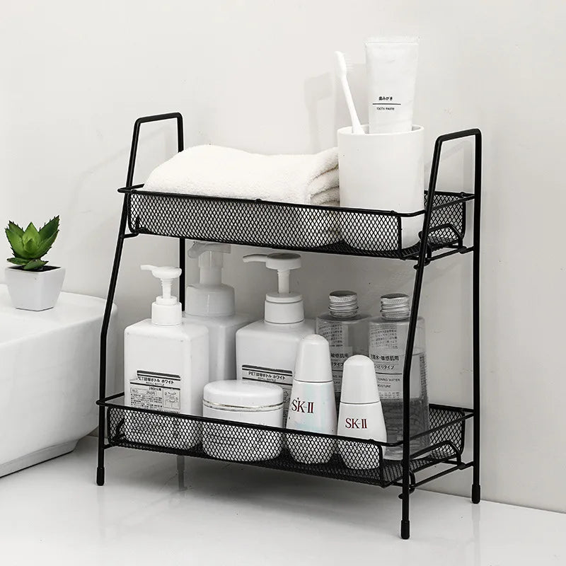 étagère plusieurs niveaux moderne noir blanche maille métallique multifonctionnelle rangement cosmétique minimaliste pieds solides