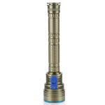 lampe torche rechargeable dorée bleue rayures horizontales boutons fixation batteries AAA câble USB lumière