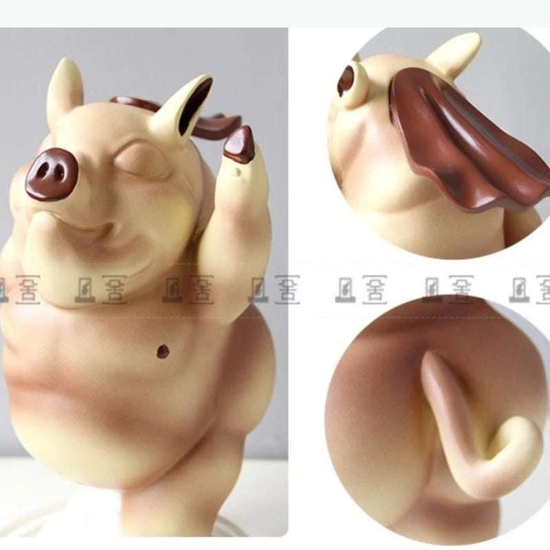 statue cochon cartoon joyeux décoration intérieure beige marron base transparente