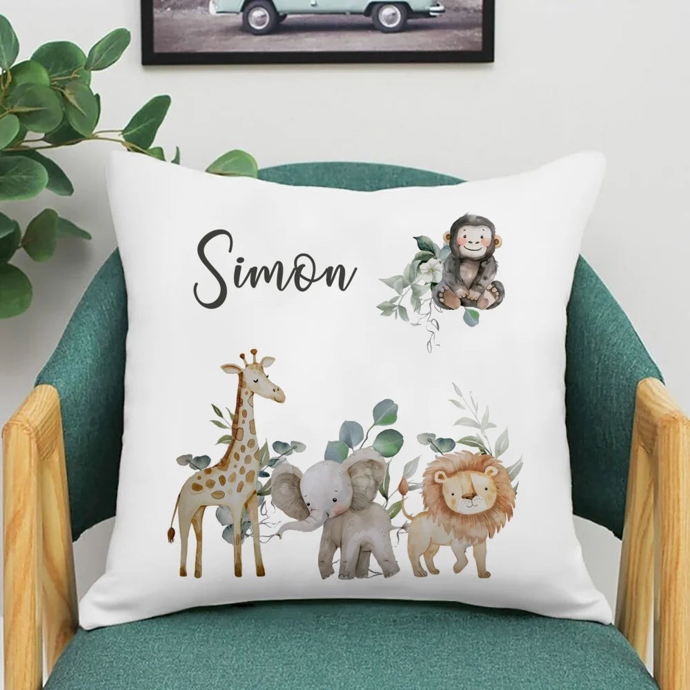 taies d'oreiller animaux forest enfants nom personnalisable illustration blanche festive