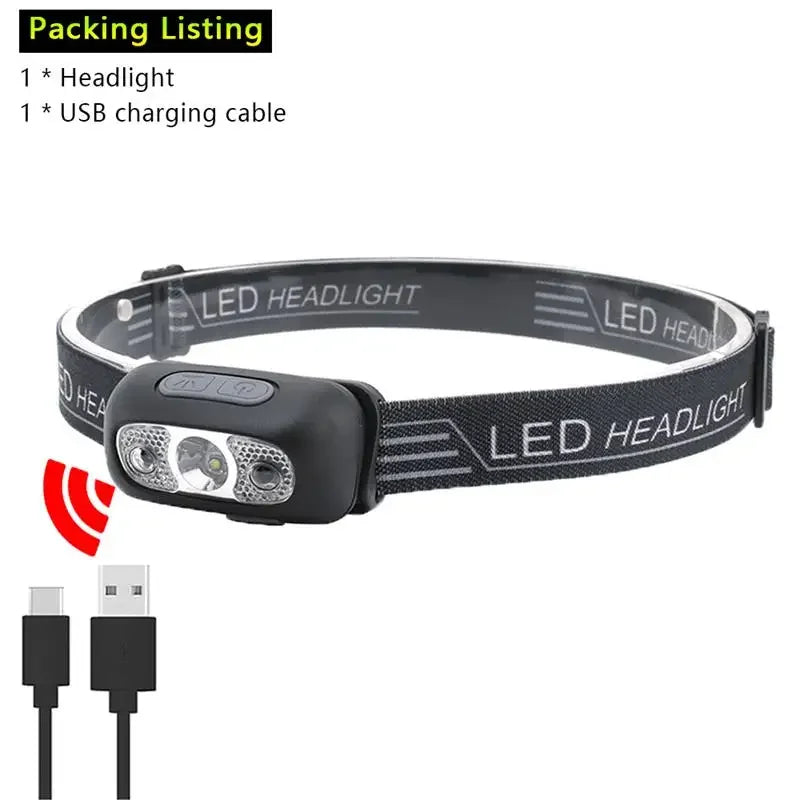 lampe frontale led noire texturée moderne rechargeable clip hiking camping búsqueda