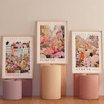 affiches illustration fleurs villes textes multicolores moderne sans cadre salon chambre