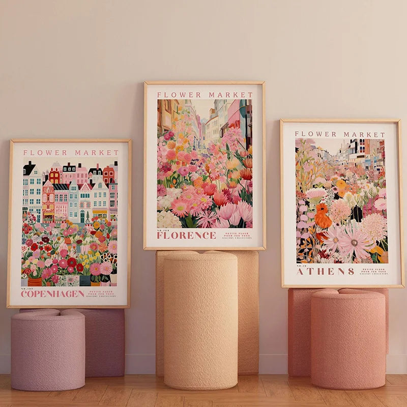 affiches illustration fleurs villes textes multicolores moderne sans cadre salon chambre