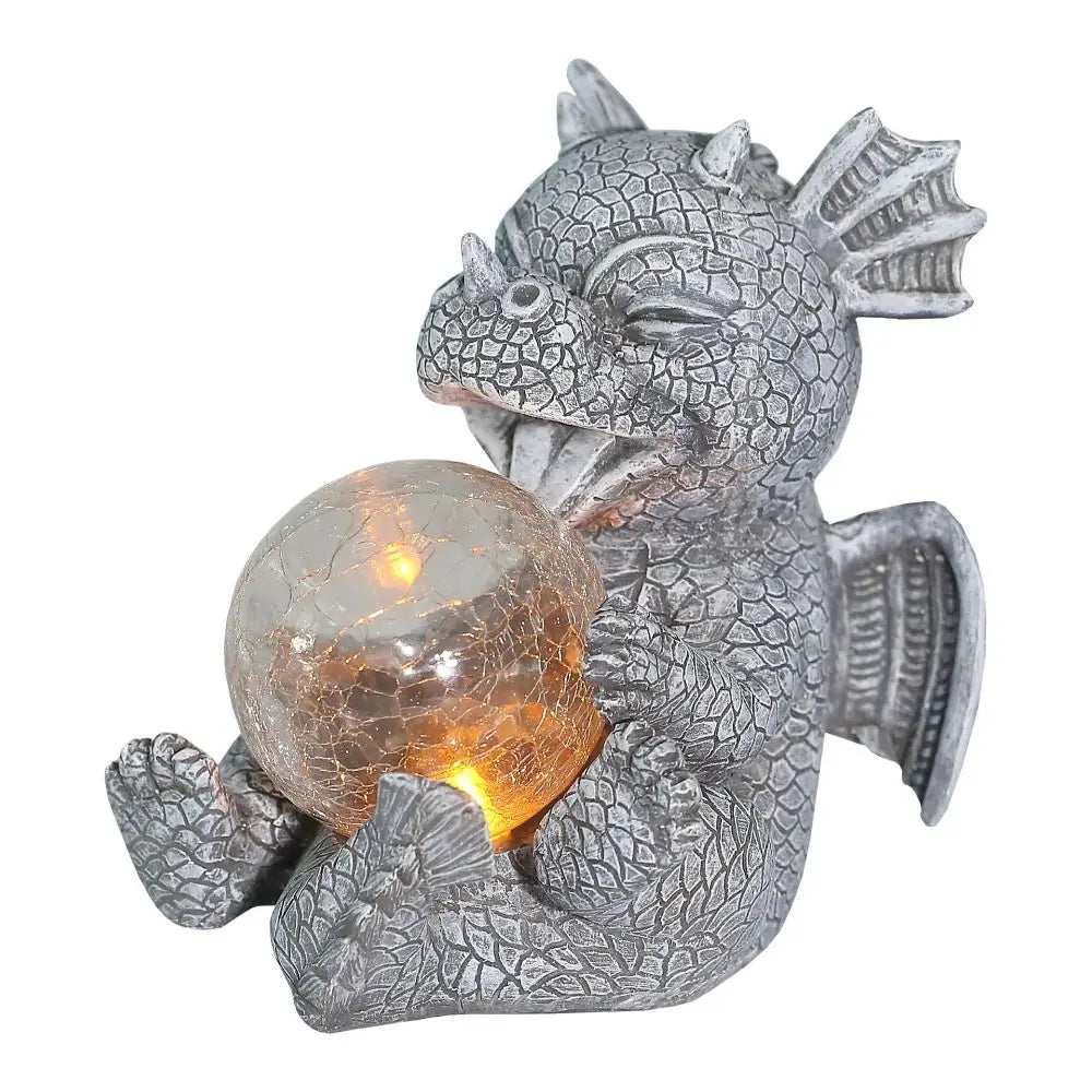 statue dragon gris doré texture granulée lanterne suspendue tringle métallique fantaisie statuaire opacité