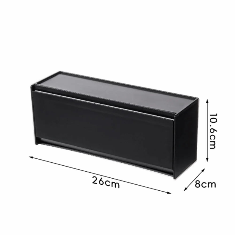 boîte rangement moderne adhésif mur noir éponge serviettes cartes rubans capsules