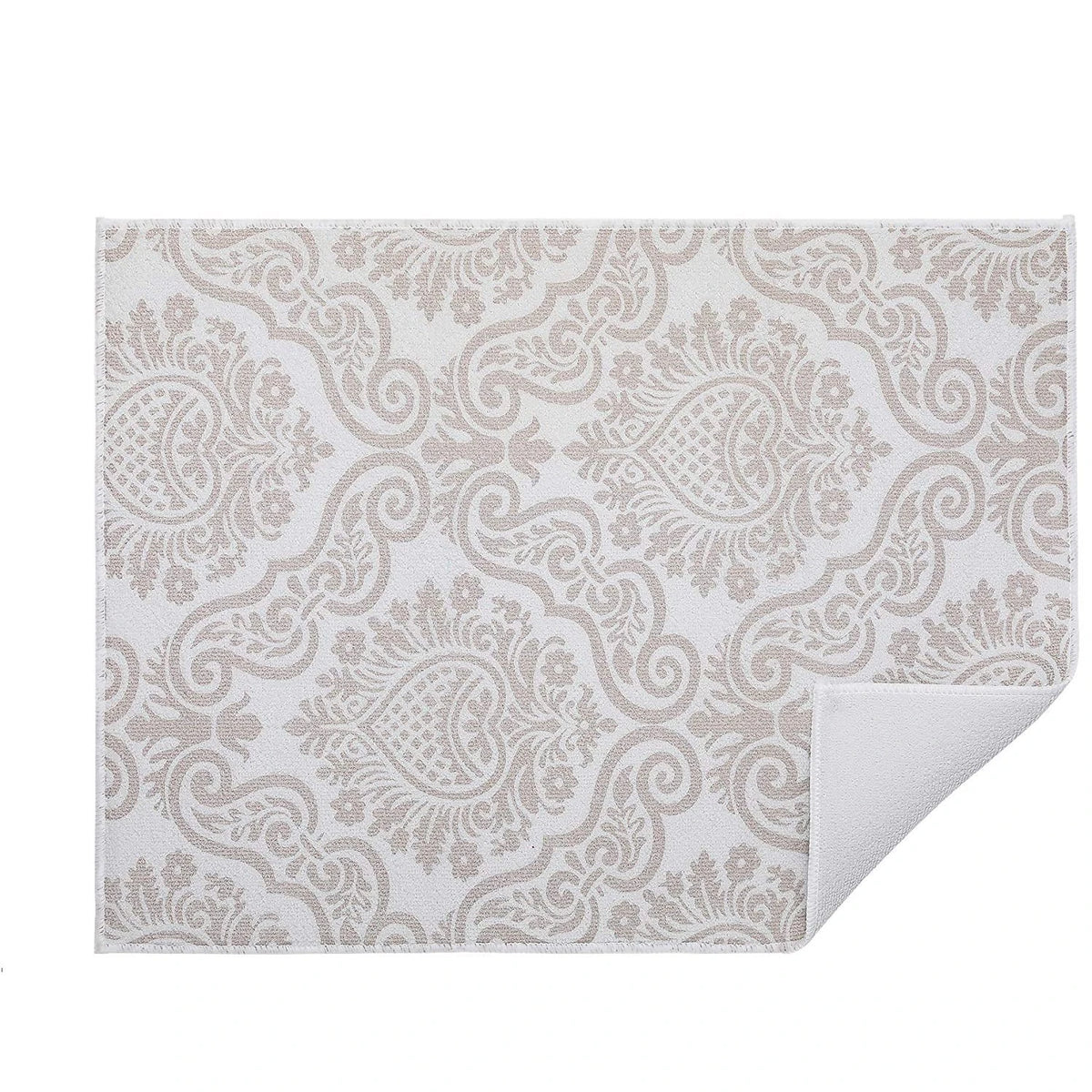 tapis cuisine gris blanc motif floral baroque classique absorbant réversible poly