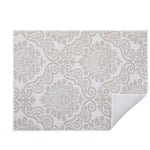 tapis cuisine gris blanc motif géométrique moderne assiettes verres couverts bol cuillère assaisonnement 50cm