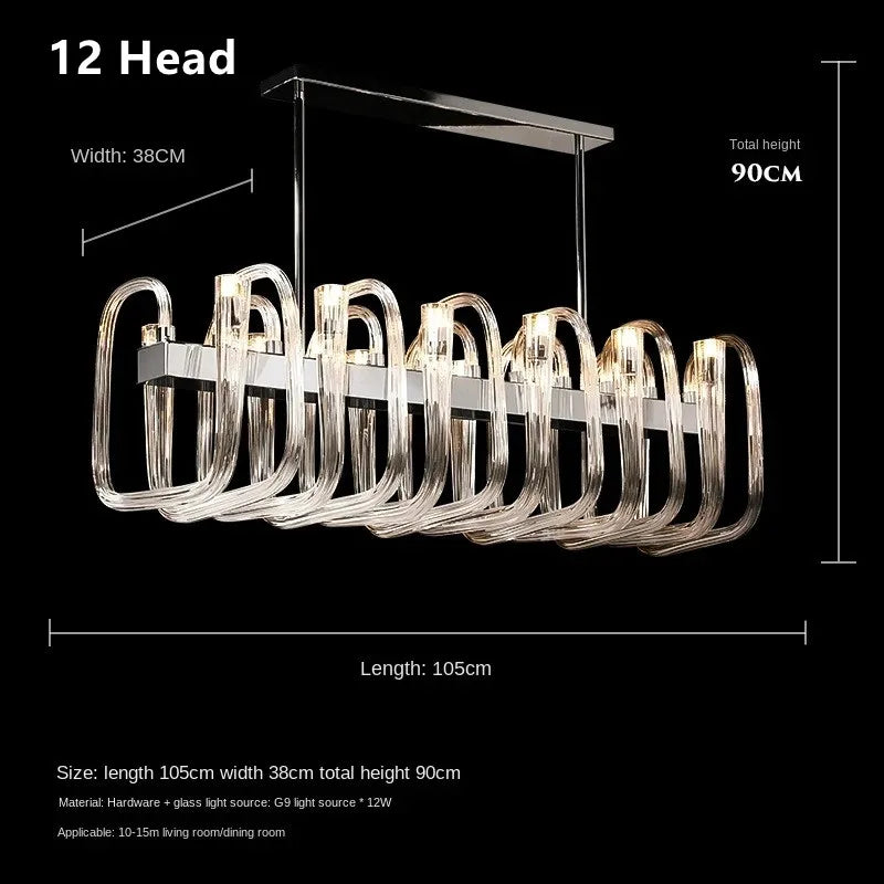 lustre contemporain transparent tubulaire suspension salon chambre ampoules led 15 30mètres carrés