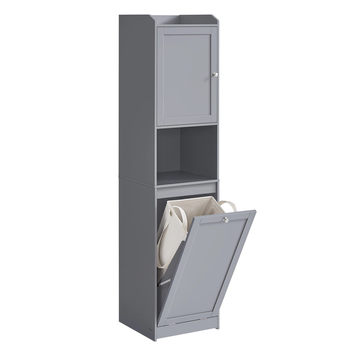 Armoire de salle de bain gris clair avec rangements optimisés