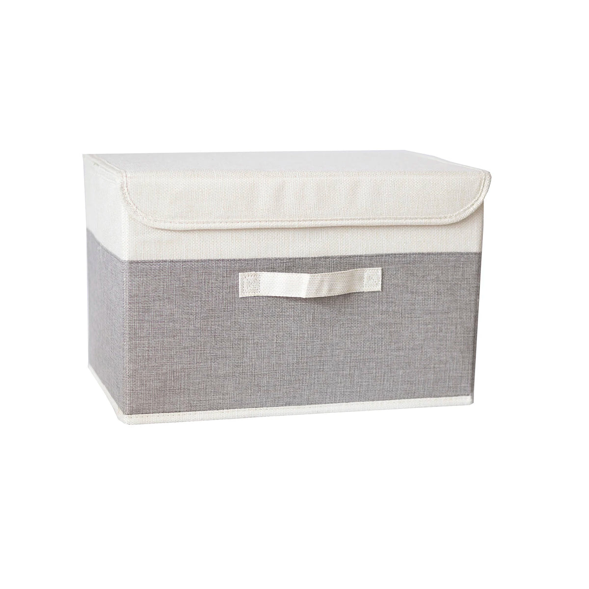 boîte rangement pliable tissu lin gris beige couvercle poignées vêtements