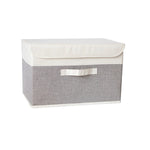 boîte rangement pliable tissu lin gris beige couvercle poignées vêtements