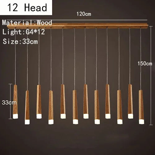 suspension lumineuse bois naturel moderne 12 têtes 90v 260v minimaliste