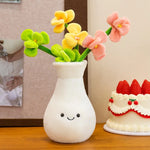 bouquet fleurs artificielles vase gourde blanc souriant intérieur décoration mignonne anniversaire mariage