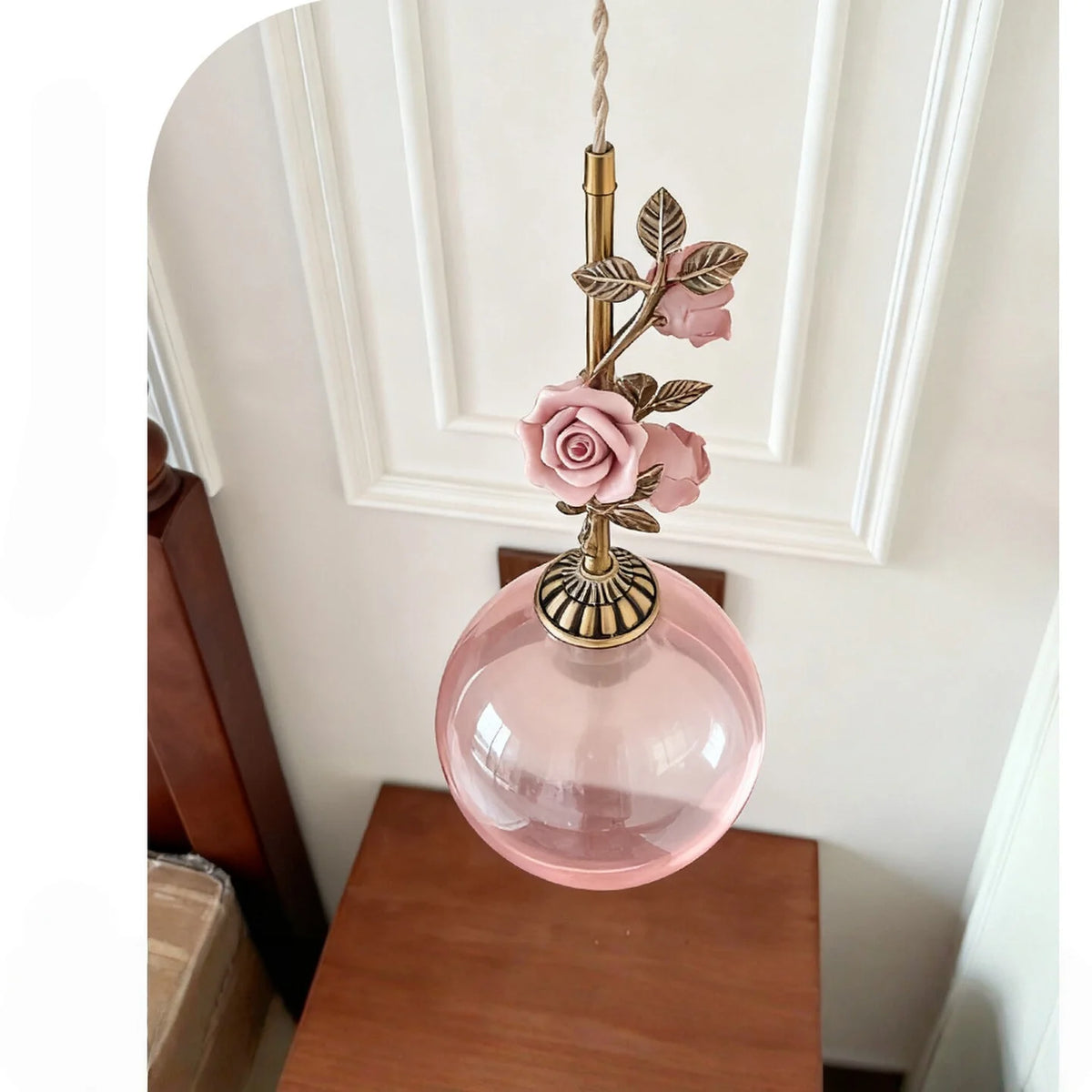 lumière suspendue led rose verre transparent classique floral chambre salon vintage