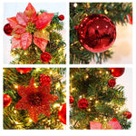 Guirlande Noël fleurs artificielles boules décoratives lumineuses intérieur festif vert doré rouge bleu