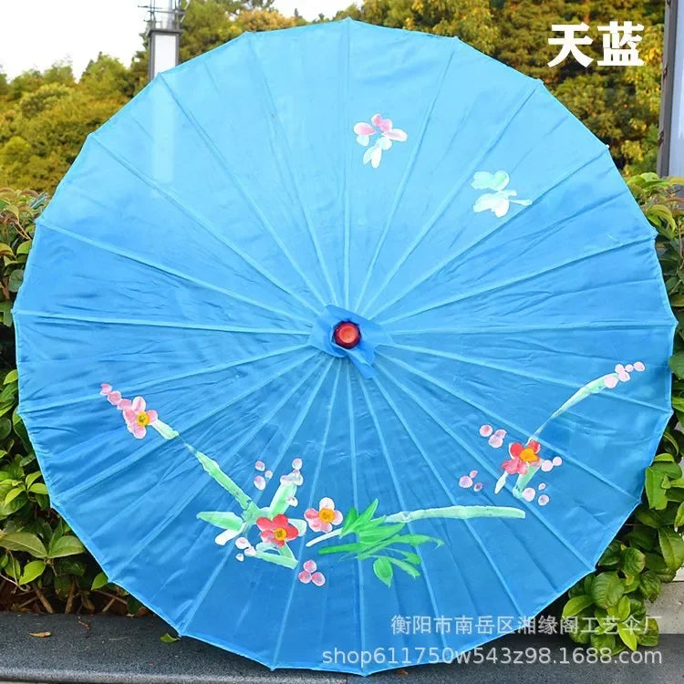 parapluie traditionnel fleurs peintes main rouge rose violet bleu orange jaune vert blanc