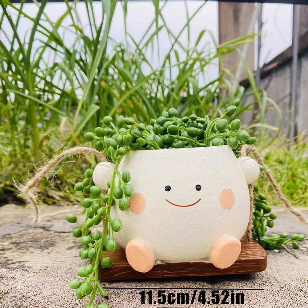 pots fleurs suspendus résine visage souriant chaise bascule balançoire tasse blanc personnaliséextérieurintérieur