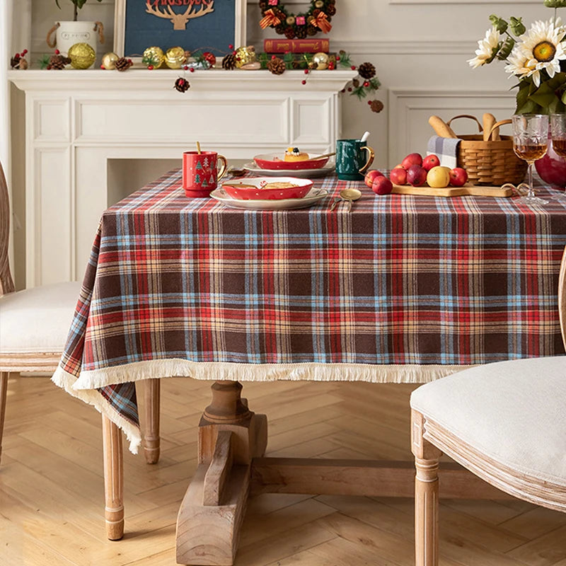nappe table noël carreaux écossais vert rouge bleu clair classique réutilisable extérieur fêtes famille