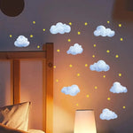 sticker mural nuages étoiles phosphorescent rose bleu vert adhésif chambre enfant moderne