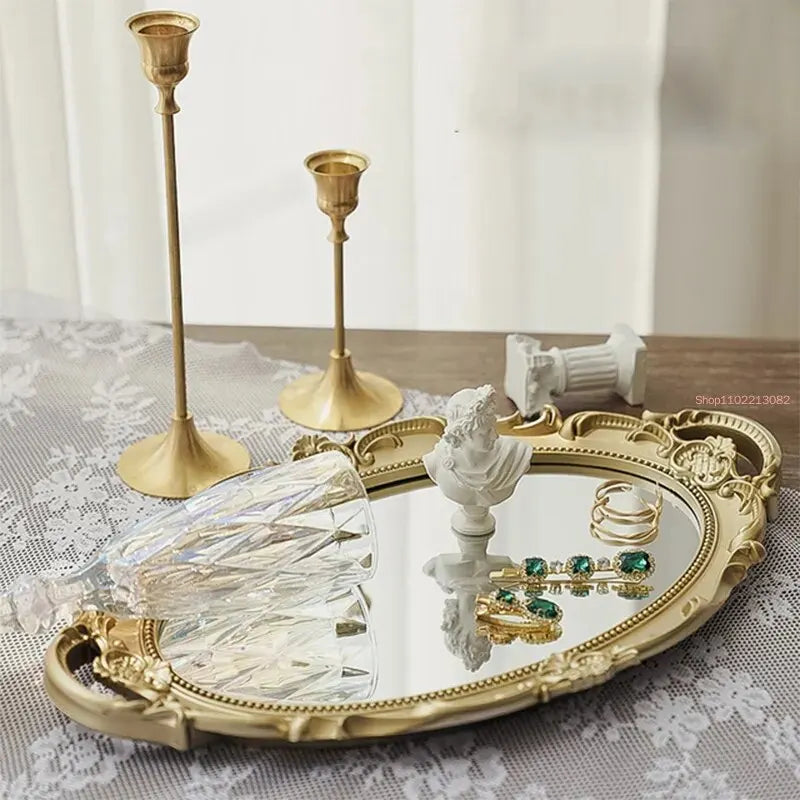 plateau miroir décoratif vintage or plateaux transparents opaques motifs floraux bijoux fruits baroque élégant